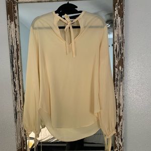 Sheer Yellow Halston VI Long Sleeve Blouse from Neiman Marcus Size 12